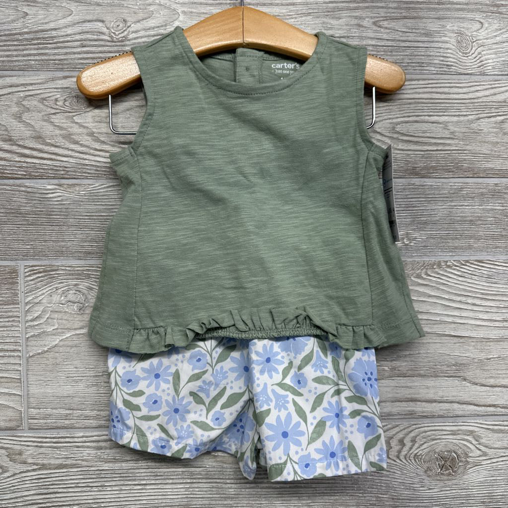 NEW Shirt Ruffle Hem W/ Back Buttons & Shorts Flowers 18M