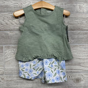 NEW Shirt Ruffle Hem W/ Back Buttons & Shorts Flowers 18M