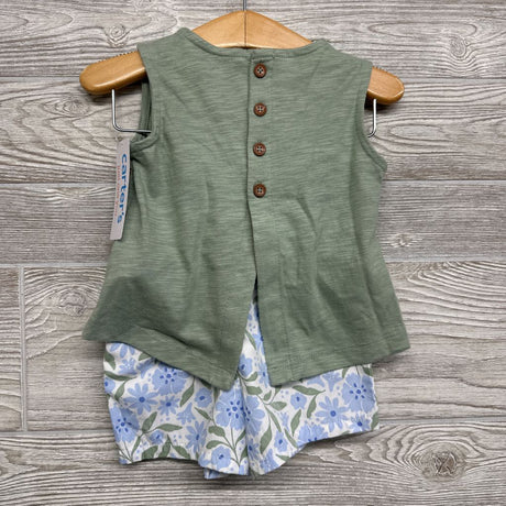 NEW Shirt Ruffle Hem W/ Back Buttons & Shorts Flowers 18M