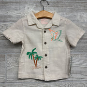 NEW Tropical SS Button Up Embroidered Palm Tree & Parrot Shirt 18M