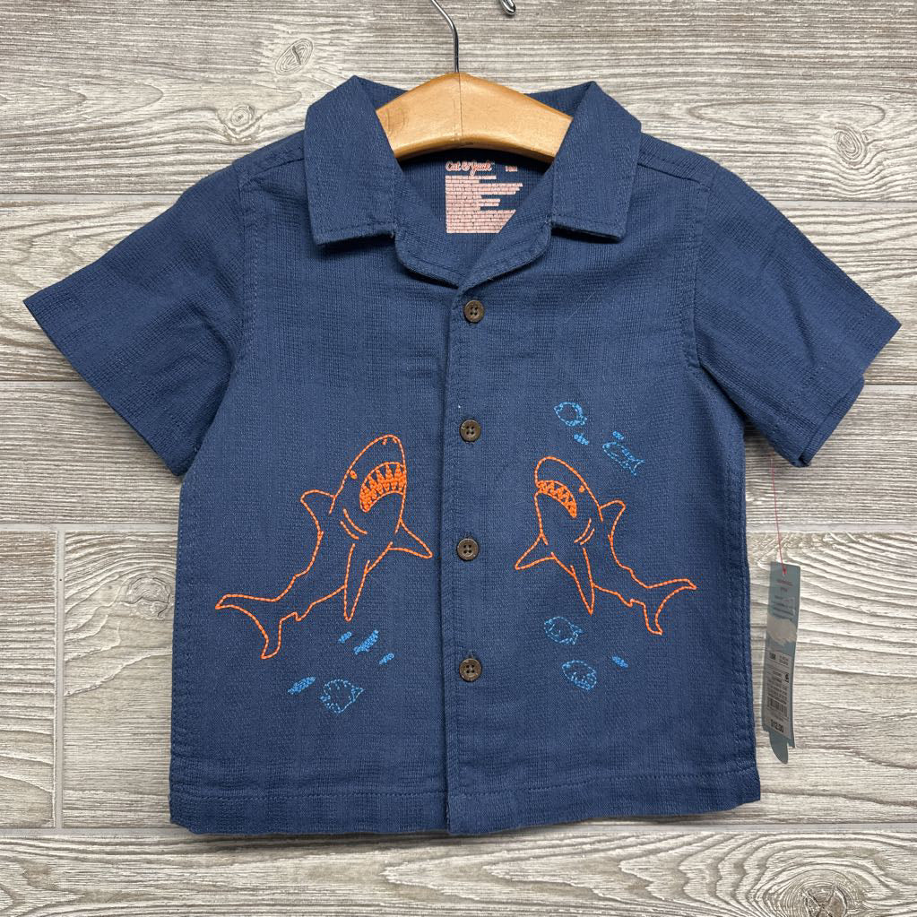 NEW Tropical SS Button Up Embroidered Sharks 18M