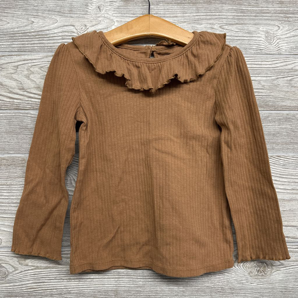 Ruffle Collar Cap Sleeve Ribbed LS Shirt 5t