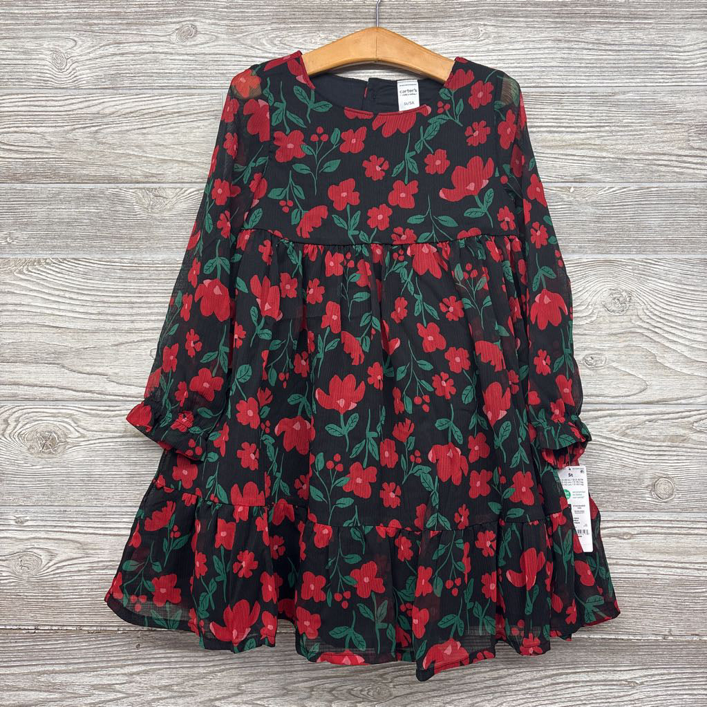 NEW LS Layered Sheer Dress Flowers 5T