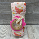 NEW Muslin Blanket & Wooden Flower Teether Chickens
