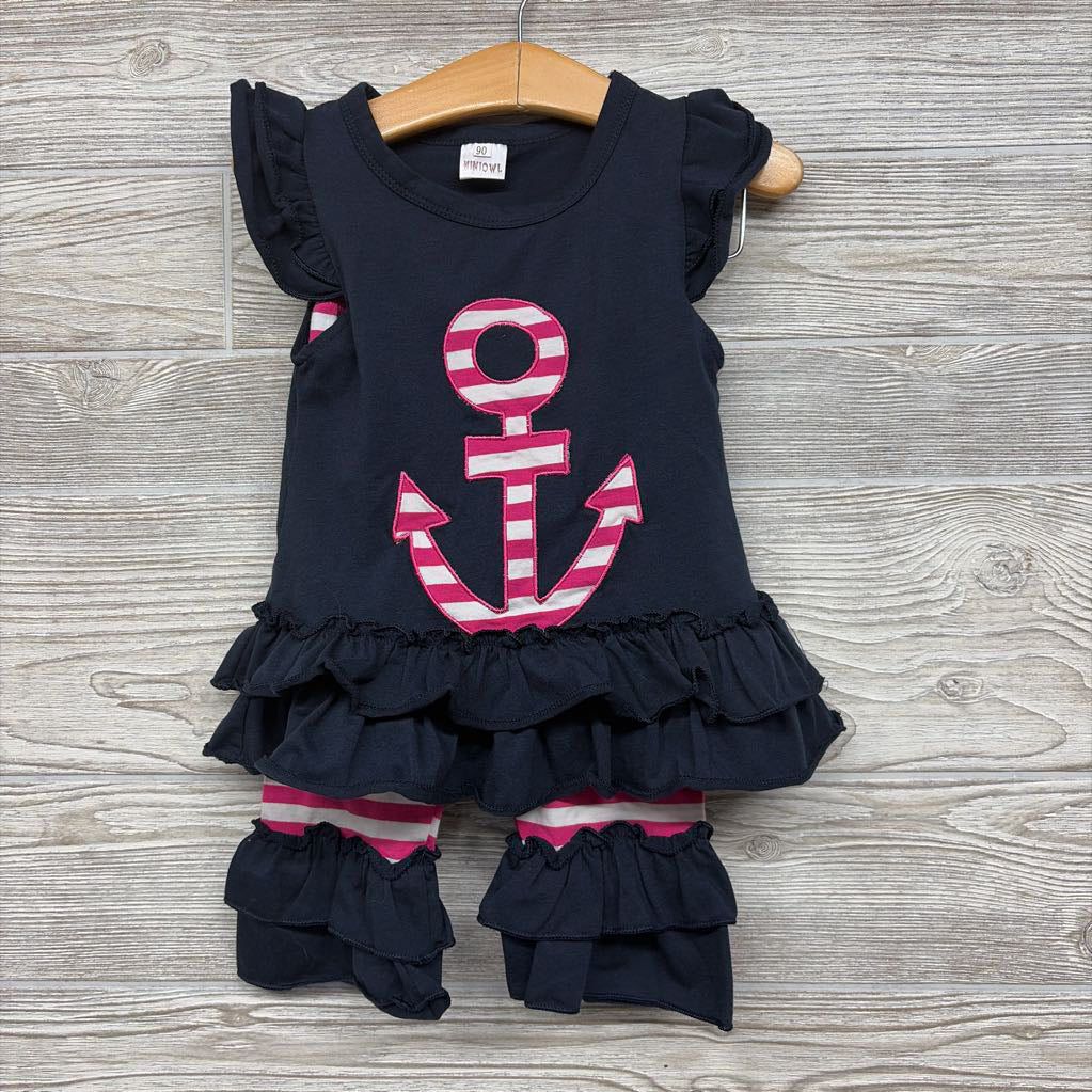Ruffle Shirt Anchor & Pants Stripes 18M