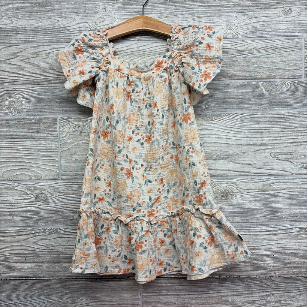 Gauze Flutter Sleeve Dress Flowers 5T