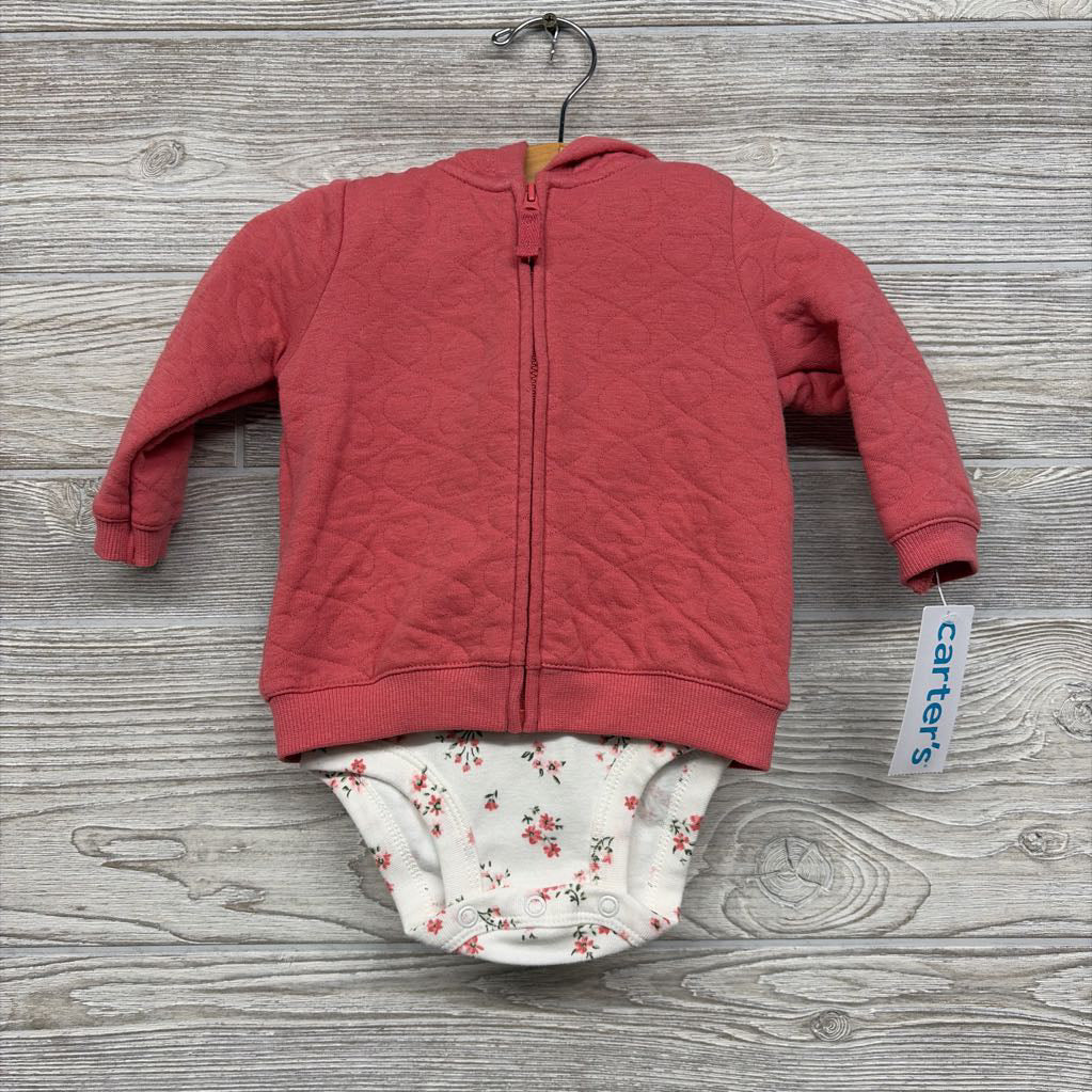 NEW Full Zip Hoodie & Bodysuit Hearts Flowers 6M