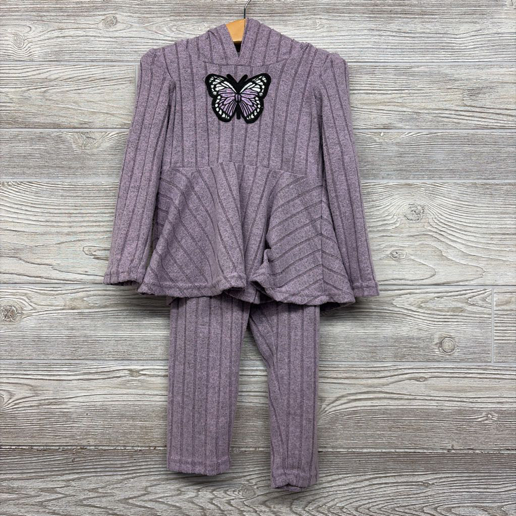 LS Ribbed Shirt W/ Hood & Pants Butterfly 3T