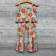 Ribbed Tank Top & Bell Bottom Pants Flowers 2T