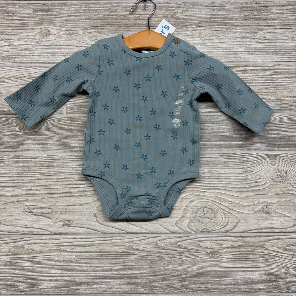 NEW LS Ribbed Bodysuit Flowers 3M