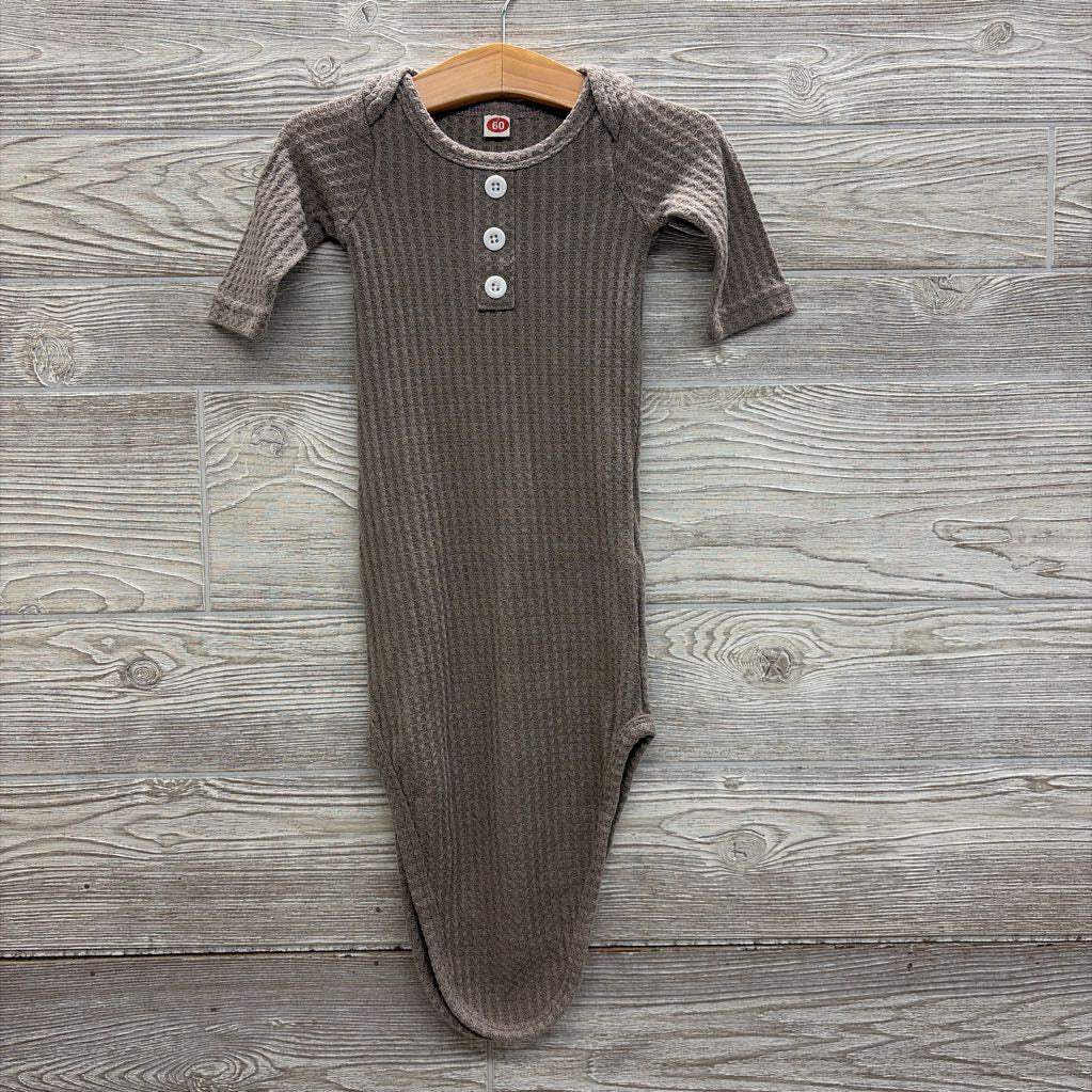 LS Waffle Knit Gown 0-3M