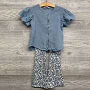 Gauze Eyelet Button Up Shirt & Flare Pants Flowers 5