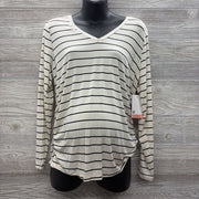 NEW LS Ruched V Neck Shirt Stripes XL