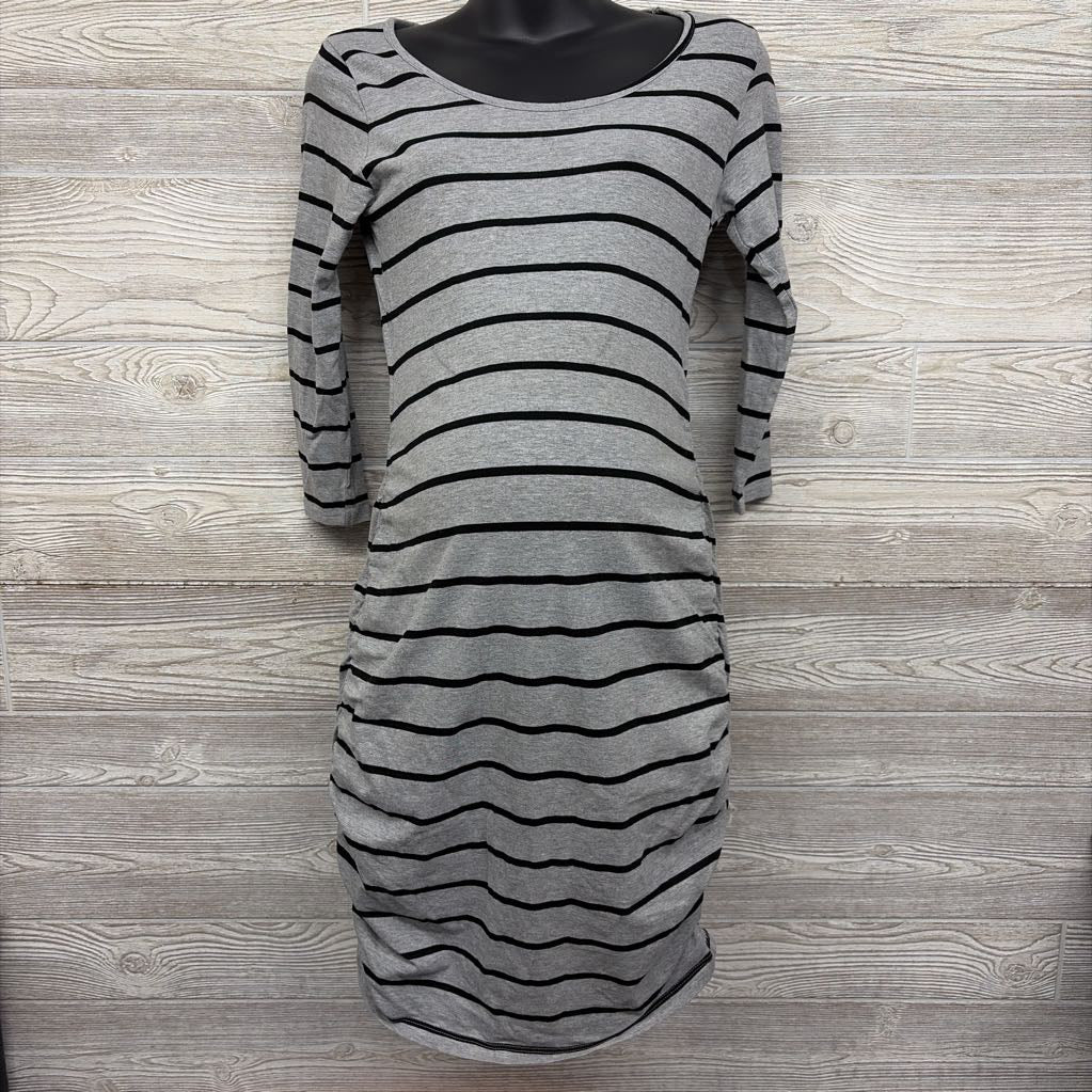 LS Ruched Bodycon Dress Stripes Medium