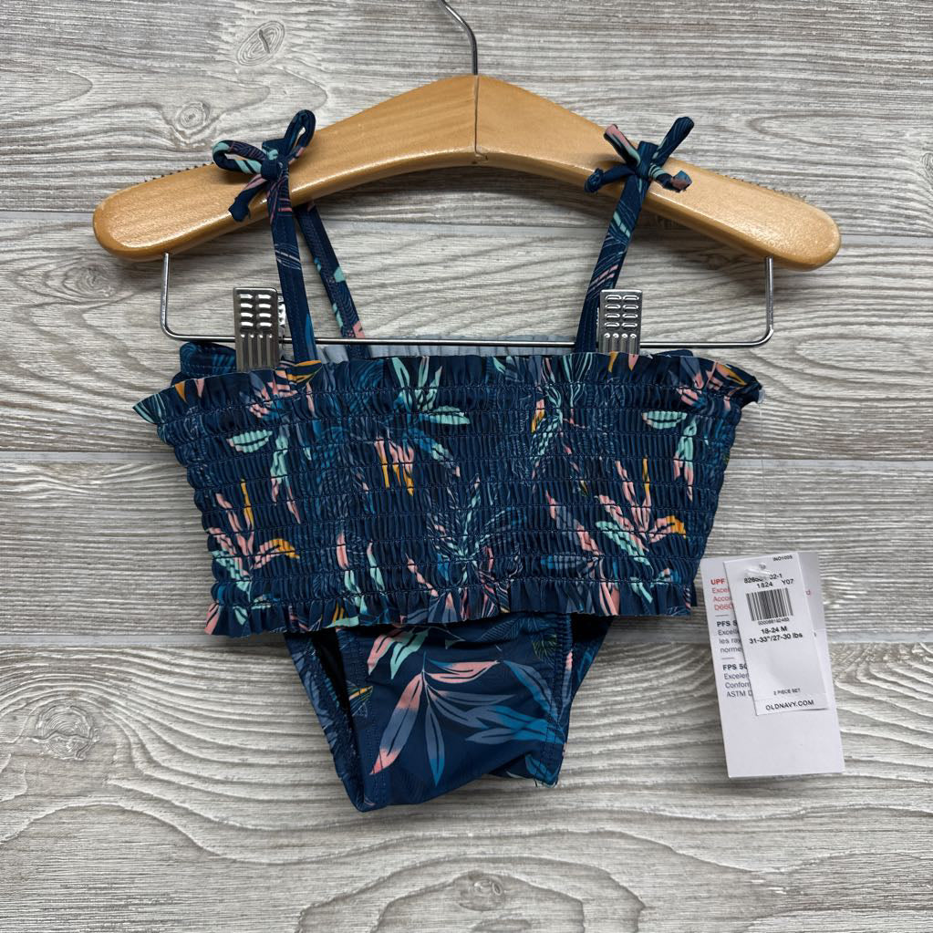 NEW 2 Pc Swimsuit Smocked Top Flowers 18M