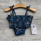 NEW 2 Pc Swimsuit Smocked Top Flowers 18M