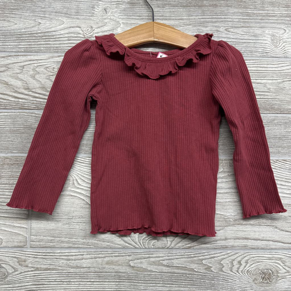 LS Ribbed Shirt Ruffle Collar 2T