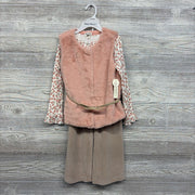 NEW LS Ribbed Shirt, Faux Fur Vest & Velour Wide Leg Pants Flowers 5