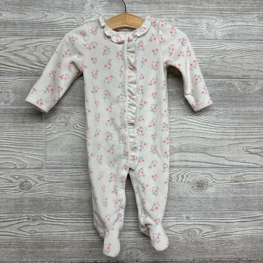 LS Plush Footed Outfit Flowers Ruffle 6-9M