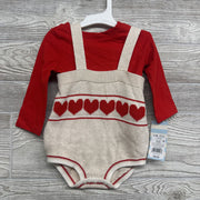 NEW LS Shirt & Knit Suspender Shorts Hearts 6-9M
