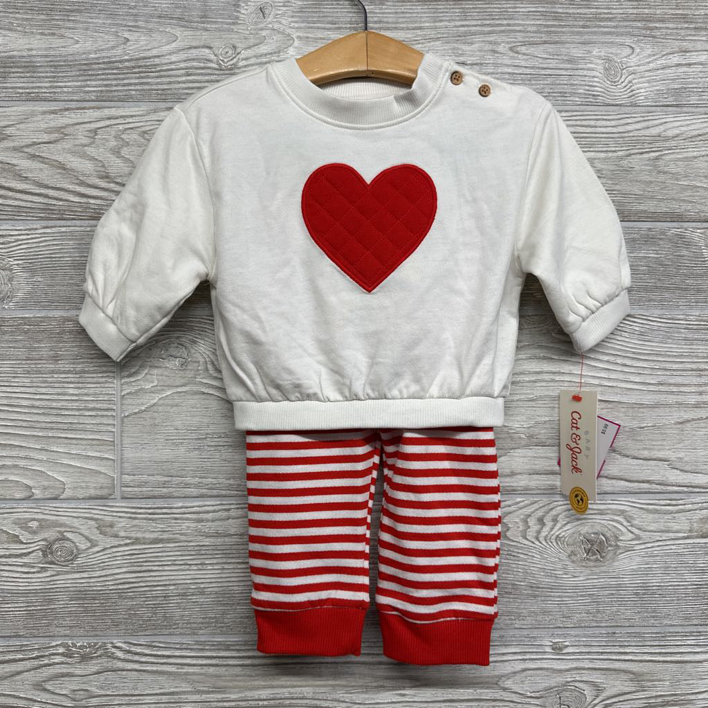 NEW Crewneck Quilted Heart & Striped Pants 6-9M