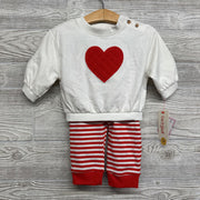 NEW Crewneck Quilted Heart & Striped Pants 6-9M