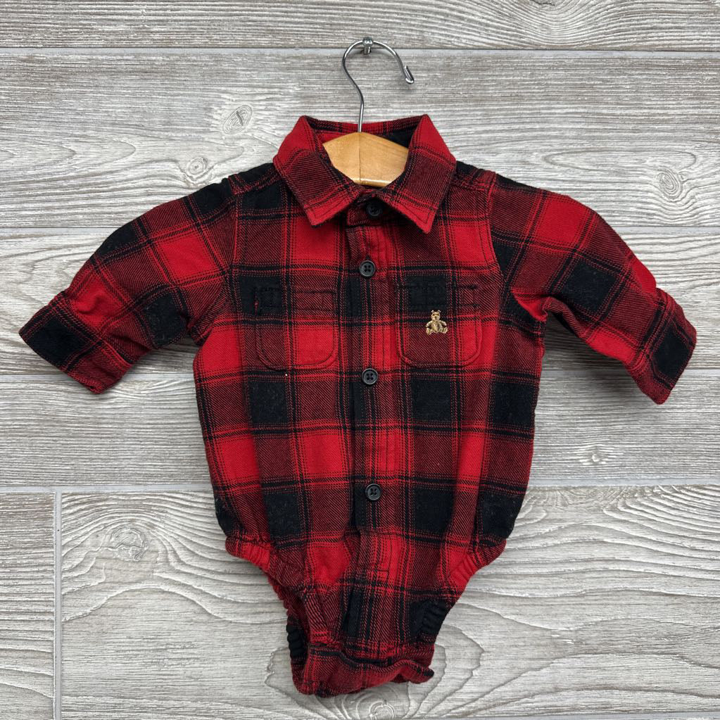 LS Plaid Button Up Flannel Bodysuit 0-3M