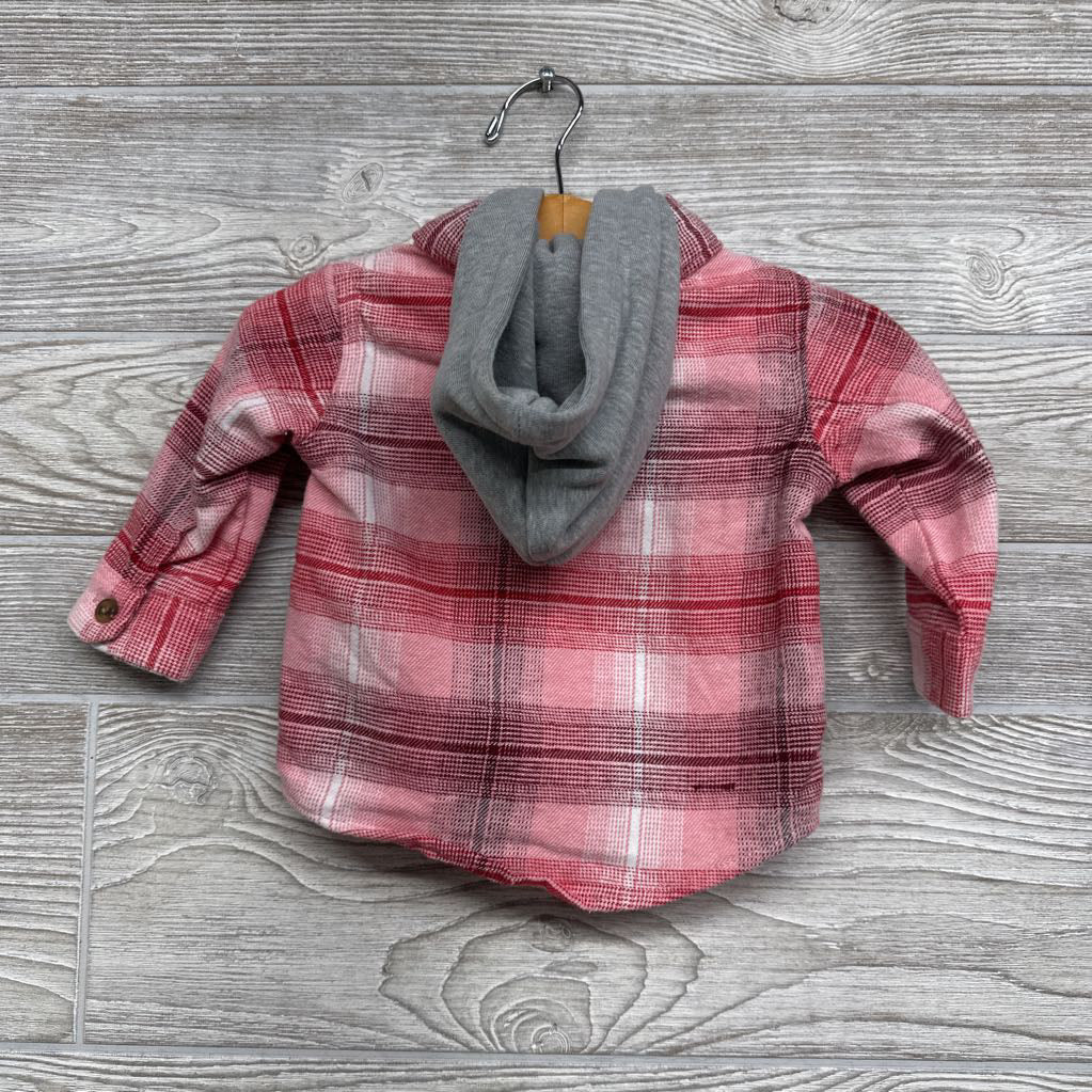 LS Plaid Button Up Shirt W/ Hood 3-6M