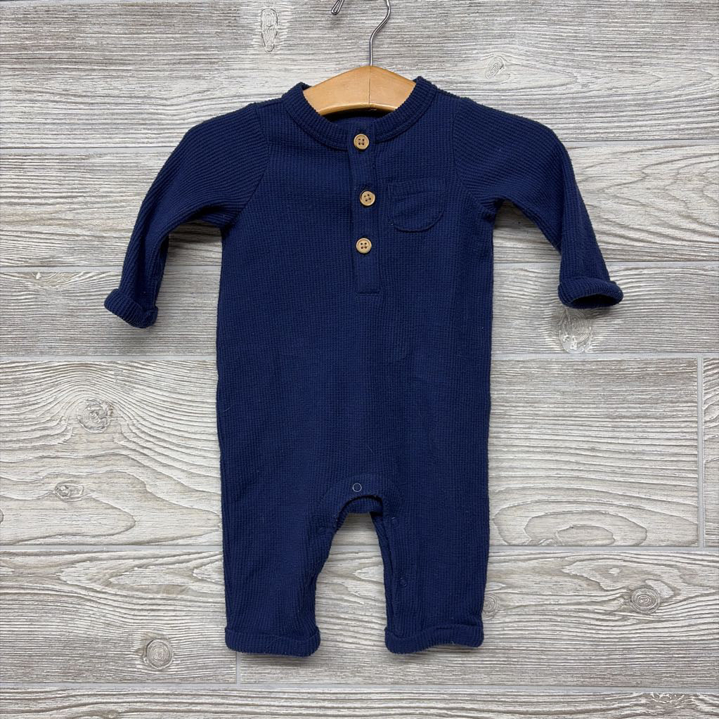 LS Waffle Knit Henley Outfit Chest Pocket 0-3M