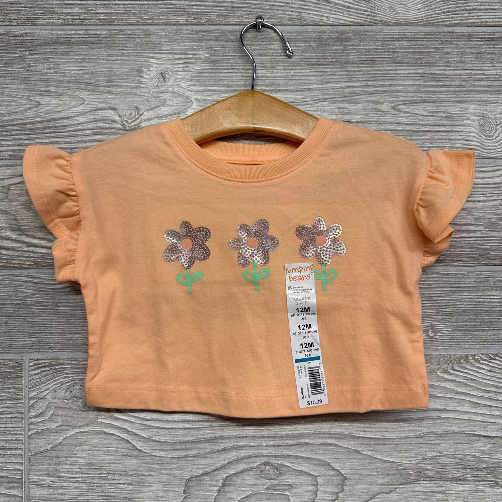 NEW Cropped Shirt Sequin Flowers 12M