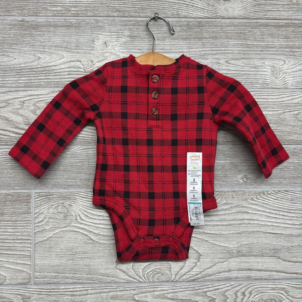 NEW LS Plaid Waffle Knit Henley Bodysuit 3M