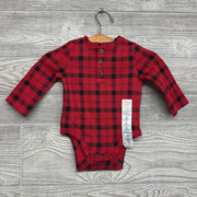 NEW LS Plaid Waffle Knit Henley Bodysuit 3M