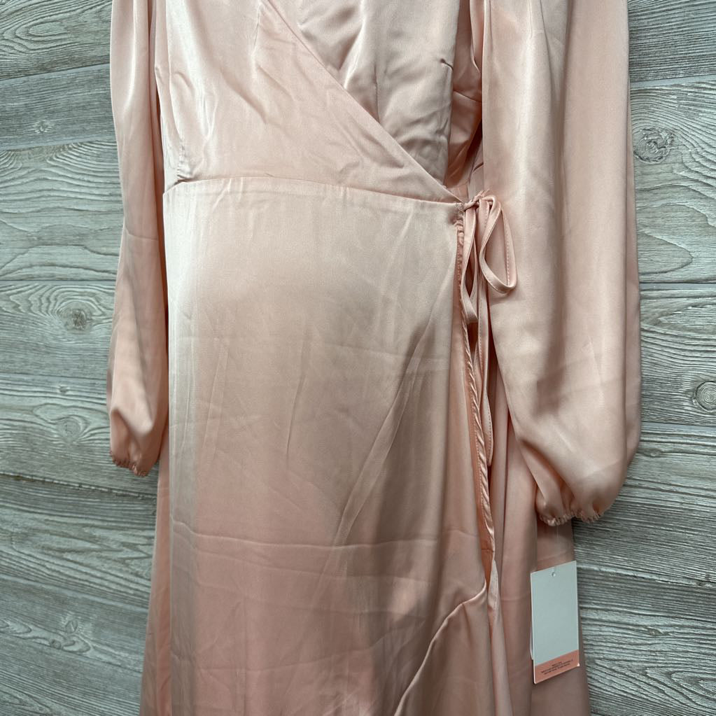 NEW LS Satin Wrap Dress Large