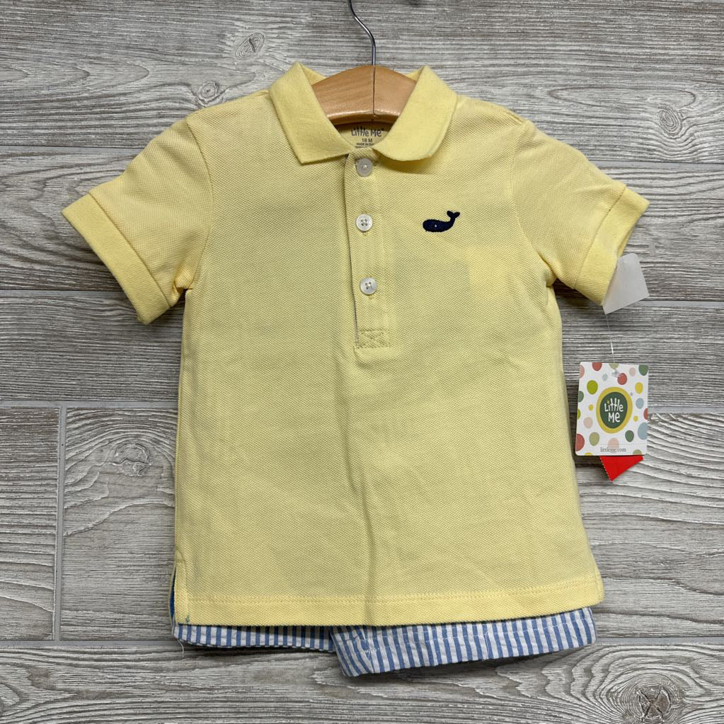 NEW Polo Shirt & Seersucker Shorts Whales Stripes 18M