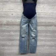 Full Panel Raw Hem Ripped Straight Jeans Small