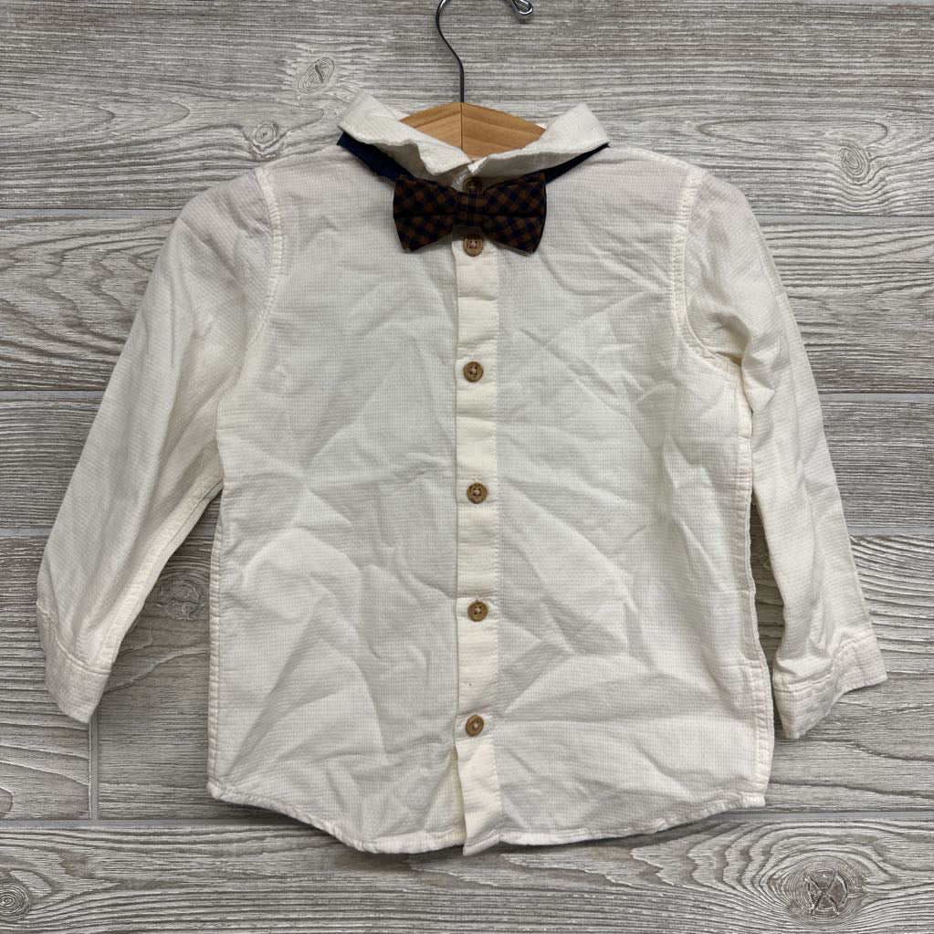 NEW Textured LS Shirt W/ Gingham Bow Tie 18M