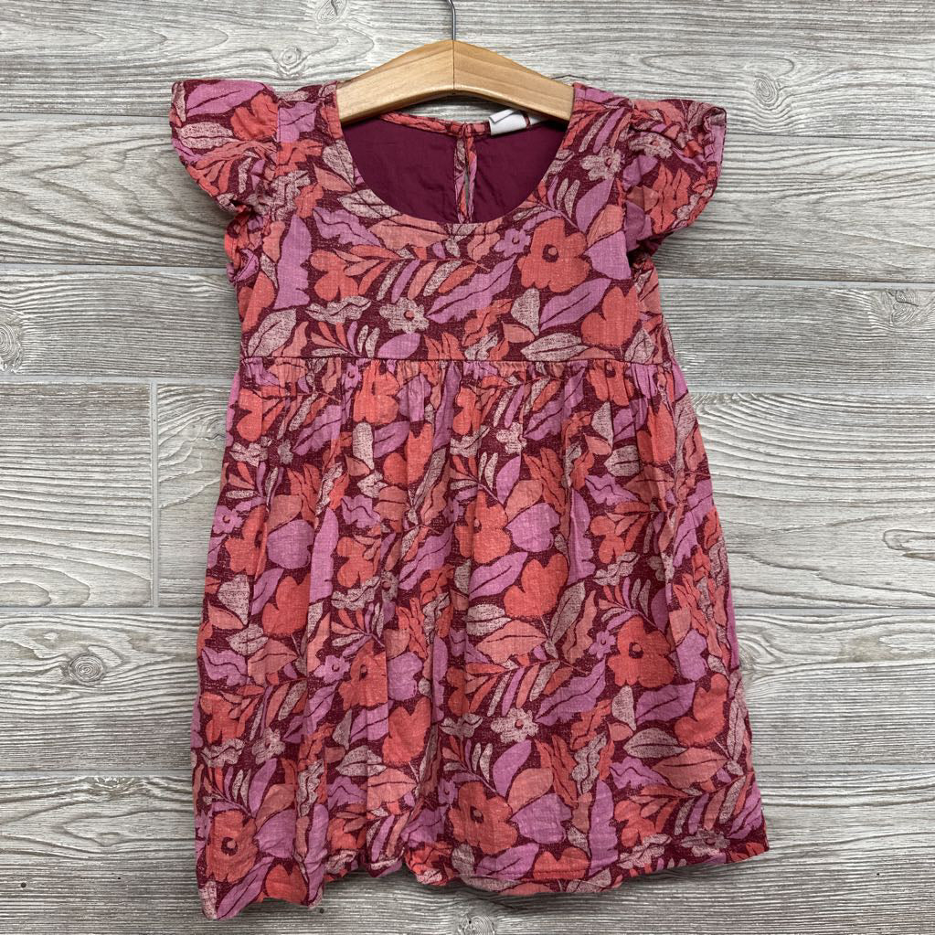 Flutter Sleeve Dress Flowers Leaves 4-5