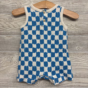 Waffle Knit Tank Henley Shorty Romper Checkered