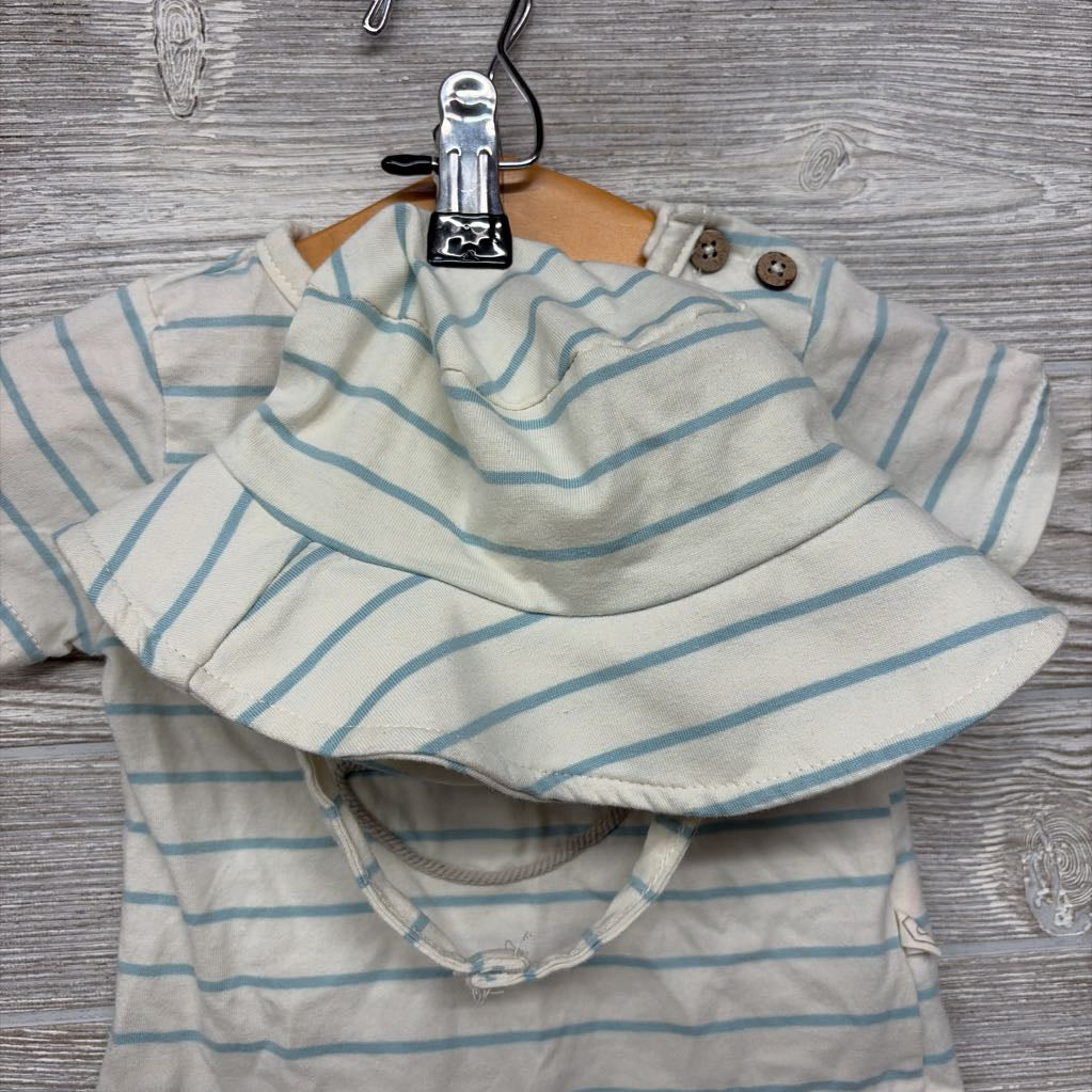 Shirt & Sun Hat Stripes Sailboat 6-9M