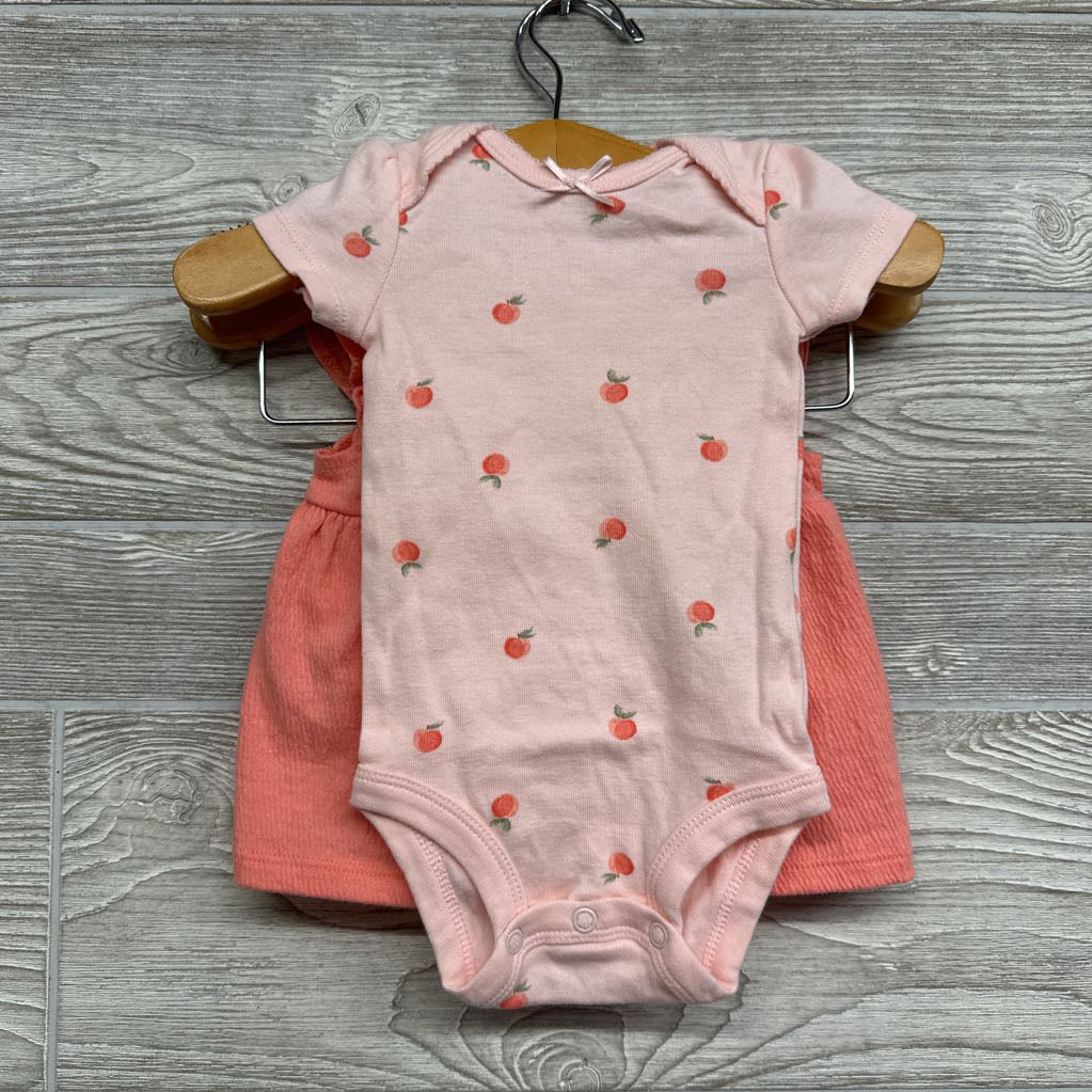 Bodysuit, Textured Flutter Sleeve Dress & Bloomers Peaches 3M