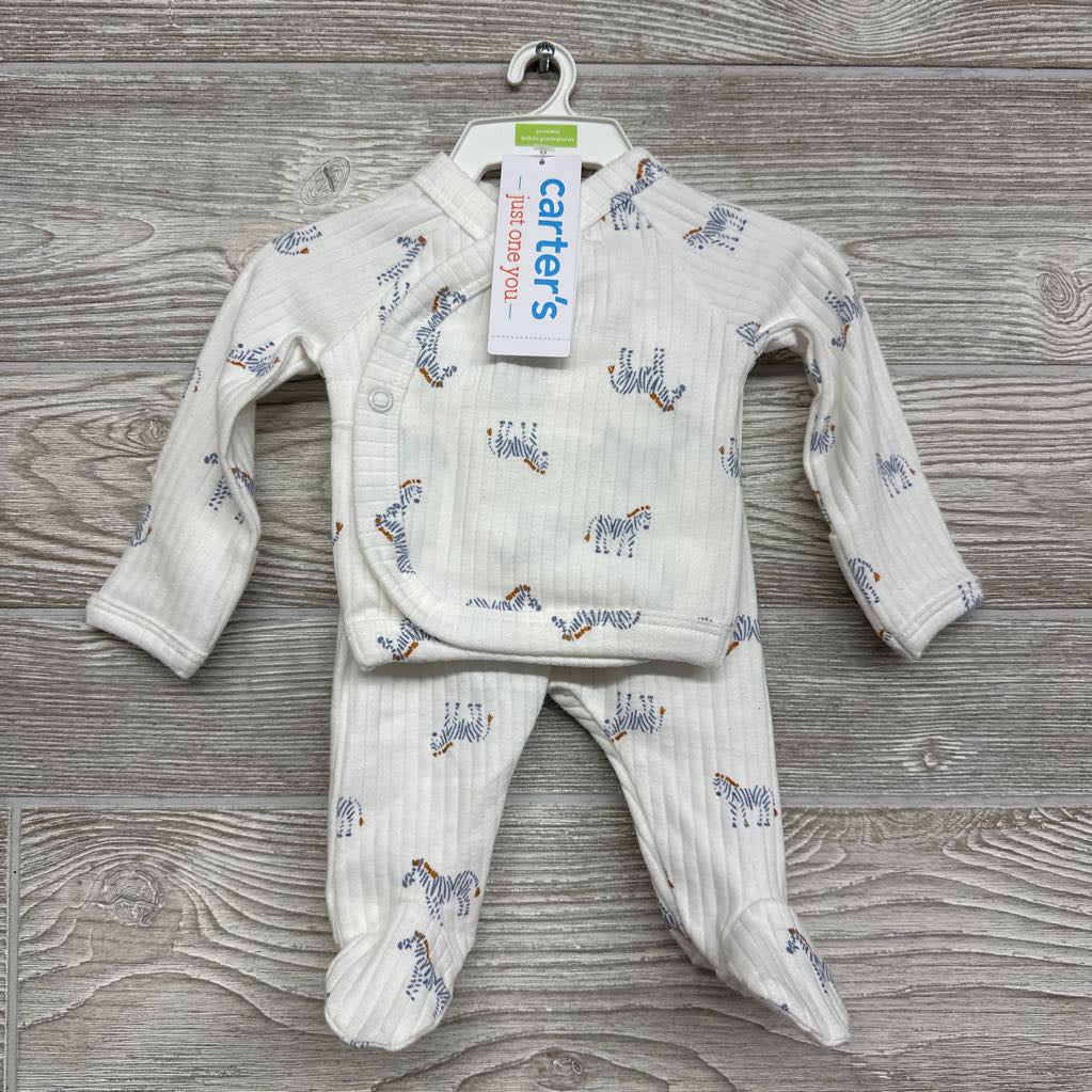 NEW LS Side Snap Ribbed Shirt & Footed Pants Zebras Preemie