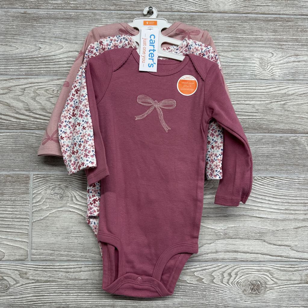 NEW 3 Pk LS Bodysuits Bows Flowers 9M