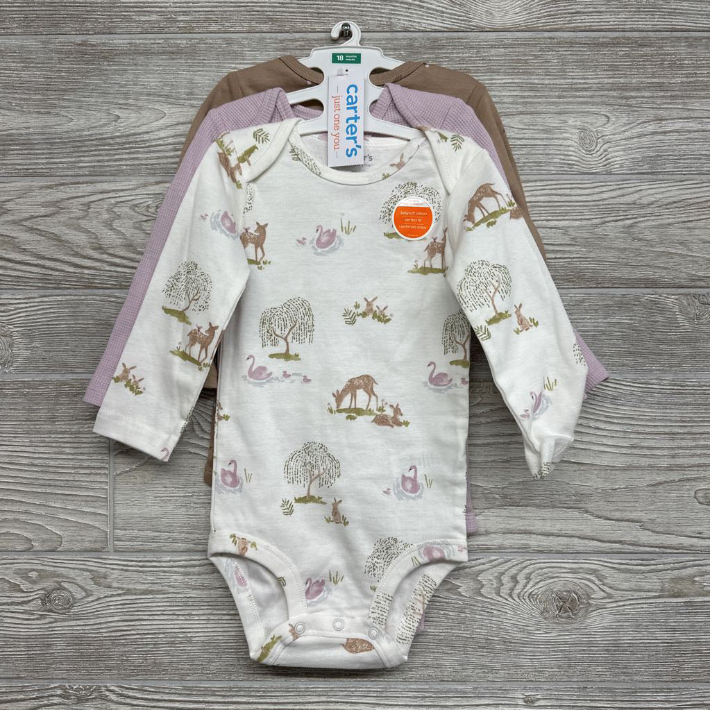 NEW 3 Pk LS Bodysuits Swans Deer Flowers 18M