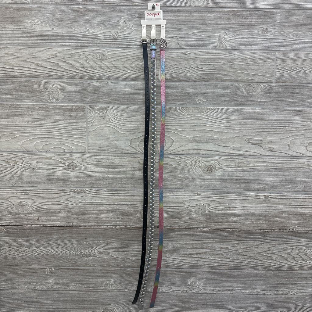 NEW 3 Pk Belts Braided Glitter Rainbow 14