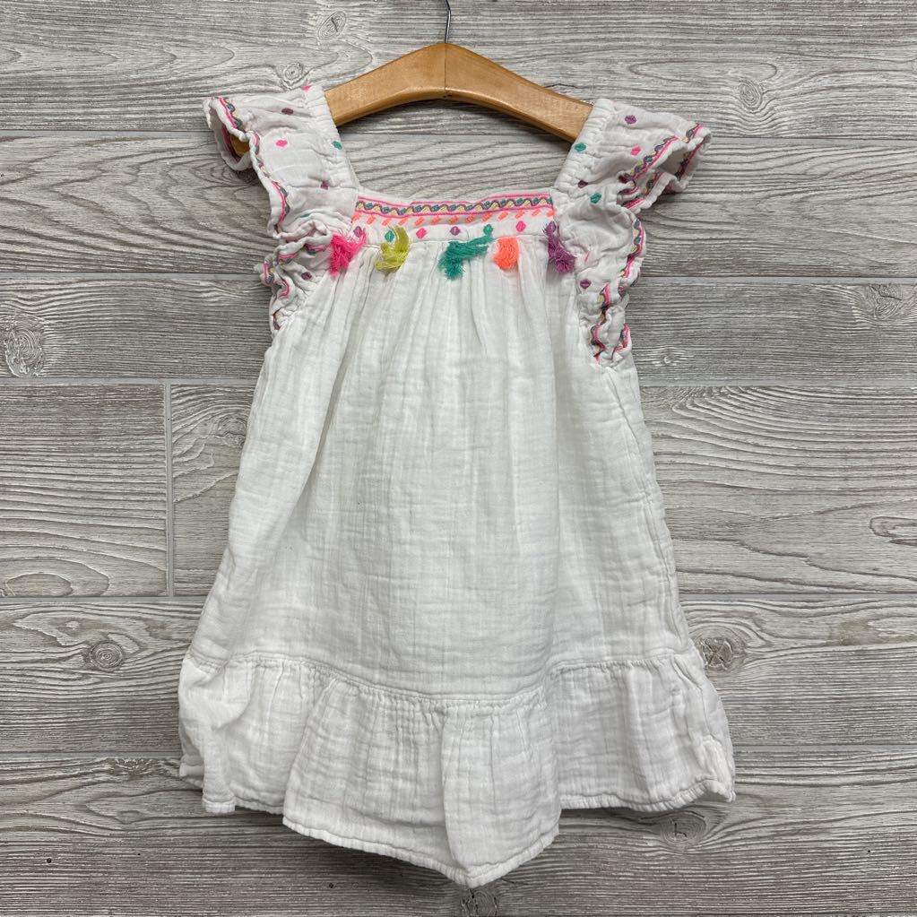 Flutter Sleeve Gauze Dress Embroidery & Tassels 4t