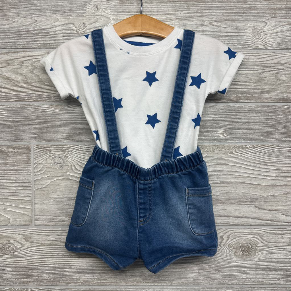 Knit Denim Suspender Shorts & Bodysuit Stars 18M