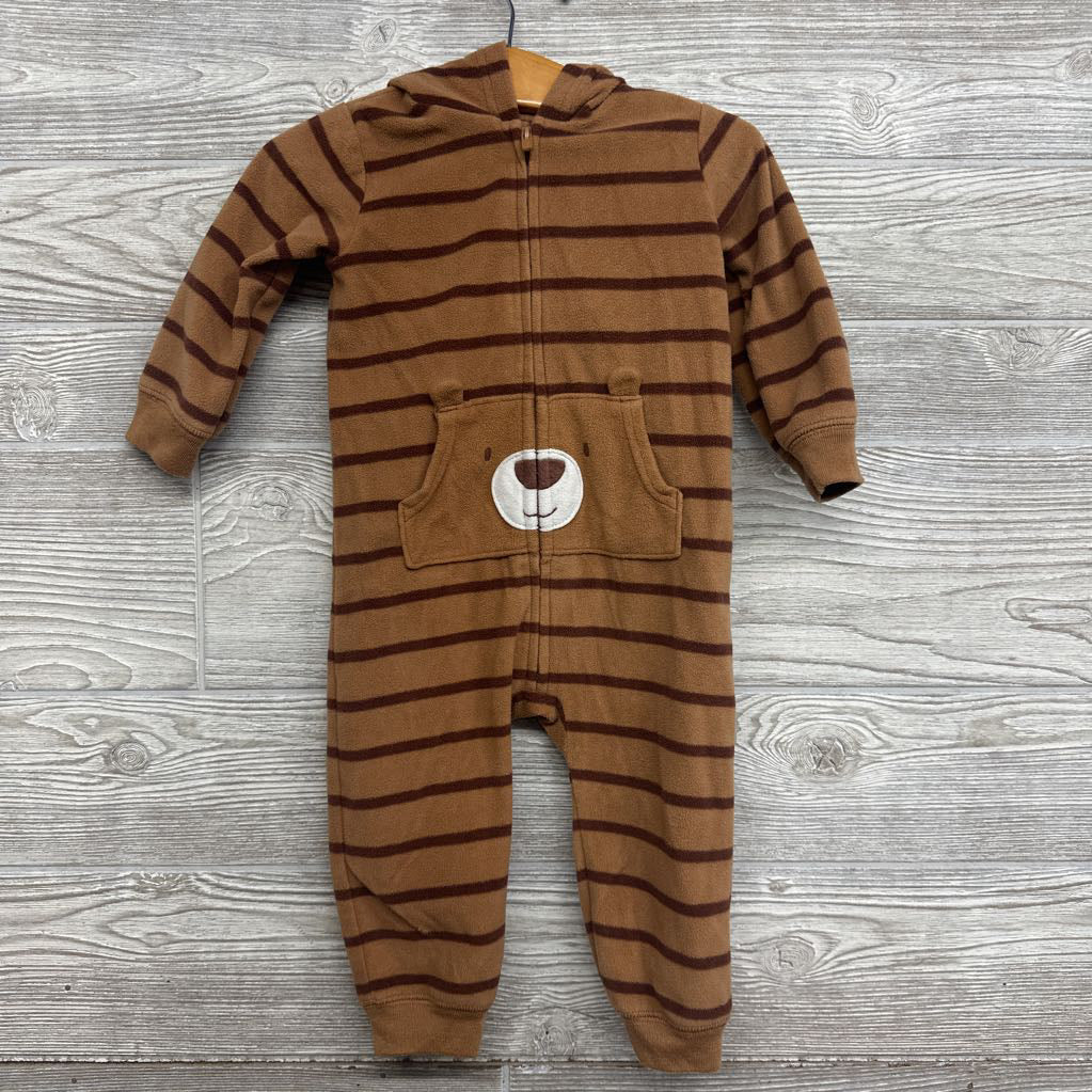 Fleece Outfit W/ Hood Stripes Bear Pocket 12M