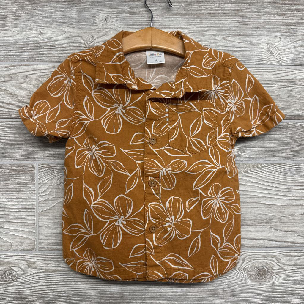 Linen Blend Button Up Shirt Flowers 3T
