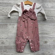 LS Ribbed Cord Outfit Flowers Bow 1-3M