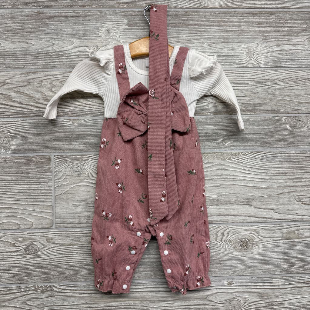 LS Ribbed Cord Outfit Flowers Bow 1-3M